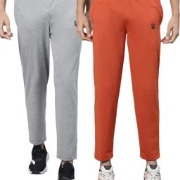 Vimal Jonney Grey Melange & Rust Cotton Lounge Pants - Pack of 2-picture-5