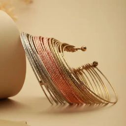 Priyaasi Tri-Toned Multistring Bronze Silver Gold-Plated Cuffs Bracelet-image-21