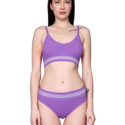 Spiaty Light Purple Elastane Solid Lingerie Set-image-54
