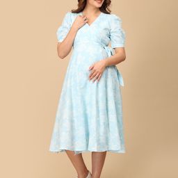 The Mom Store Women Printed Maternity Wrap Midi Dress-image-73