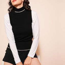 Globus Women Turtle Neck Ribbed Vest Style Sweater-image-89