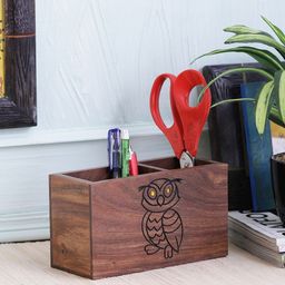 VaeEesha Brown Sheesham Wood Wise Owl Pen Holder-46