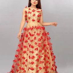 APNISHA Beige & Red Embroidered Semi-Stitched Gown-image-71