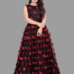 APNISHA Black & Red Embroidered Semi-Stitched Gown-image-61