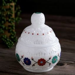 Aapno Rajasthan White Marble Matki Shape Tealight Holder-image-9