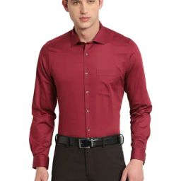 Turtle Maroon Cotton Slim Fit Shirt-image-82