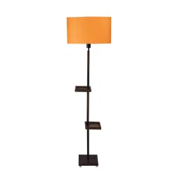 Sanded Edge Orange Modern Miller Double Shelf Floor Lamp in Solid Wood with Natural Wood Color Base-45