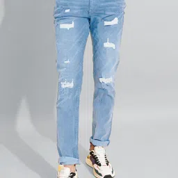 fineblu Men Skinny Fit Highly Distressed Light Fade Stretchable Jeans-picture-16