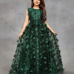 APNISHA Dark Green Embroidered Semi-Stitched Gown-image-59
