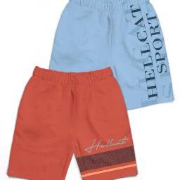 HELLCAT Kids Orange & Sky Blue Printed Shorts (Pack Of 2)-image-32
