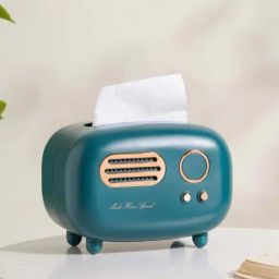 Nestasia Premium Quality PVC Made Vintage Radio Transistor Shaped Teal Tissue Box for Dining Room-picture-30