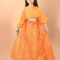 LilPicks Kids Mustard Embellished Lehenga With Choli-image-77