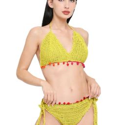 Smarty Pants Lime Green Self Design Bra & Bikini Panty-image-3