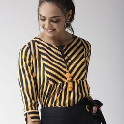 Style Quotient Women Yellow & Navy Blue Striped Top-61