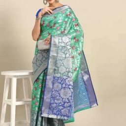 Silk Land Green Woven Saree With Unstitched Blouse-image-12