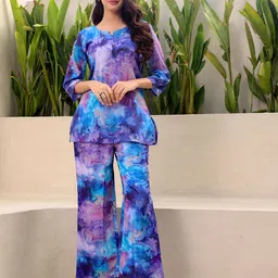 RANGREAL Printed Top With Palazzos Co-Ords image 3