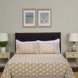 SHAHENAZ Yellow & White Floral 120 TC King Bedsheet with 2 Pillow Covers-image-85