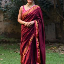 Suta Maroon Woven Saree Without Blouse-image-63
