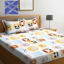 Klotthe Printed White 210 TC Cotton Blend Double 2 Bed Sheets with 4 Pillow Covers-image-86
