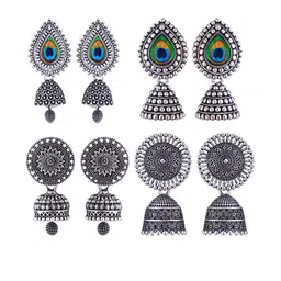 Sangria Set Of 4 Peacock Shaped Jhumkas Earrings-2