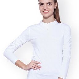 appulse Women White Solid Mandarin Collar T-shirt-picture-45