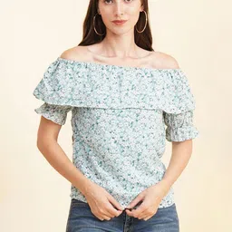 CORSICA Floral Print Off-Shoulder Flutter Sleeve Ruffles Georgette Top-picture-15