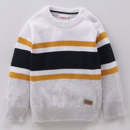 Babyhug 100% Cotton Full Sleeves Pullovers Sweater Striped - White & Grey-picture-13