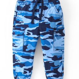 Babyhug Full Length Cotton Spandex Elasticated Trouser with Draw Cord Camouflage Print - Blue-image-49