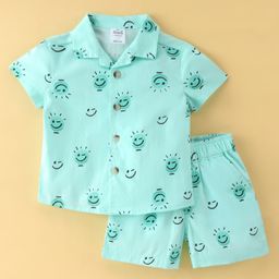 Simply Premium Interlock Half Sleeves Night Suit With Simply Print -Green-image-22