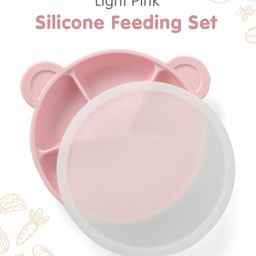 Silicone Plate with Suction with Lid 100% Silicone Suction Dish for Baby- Light Pink-27