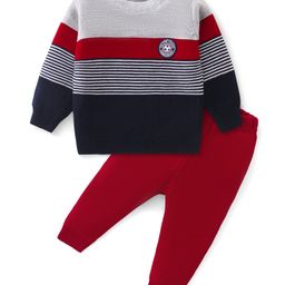 Babyhug Knitted Full Sleeves Sweater Set with Stripes Design - Multicolour-image-119