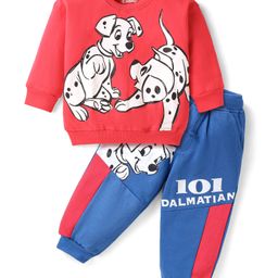 Babyhug Disney Terry Knit Full Sleeves T-Shirt & Jogger Pant Set with 101 Dalmatians Graphic & Quilt Detailing - Red & Blue-image-98