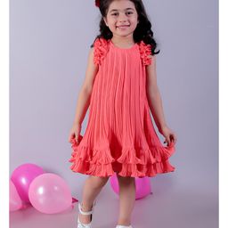 Lil' Drama Sleeveless Pleated & Frill Detailed Dress - Peach-image-95