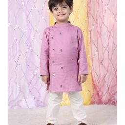 Polka Tots Cotton Full Sleeves Floral Embroidered  Kurta Pyjama - Pink-picture-3
