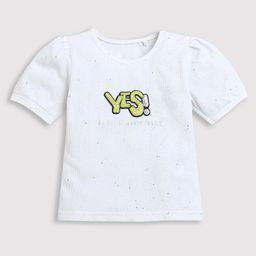 Tiny Girl Cotton Half Sleeves Sequin Embellished Top  -  White-image-72