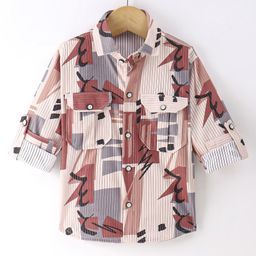 Rikidoos Full Sleeves Abstract Printed Shirt - Brown-image-62