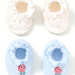 Ben Benny Interlock Cotton Knit Booties with Candy Printed Pack Of 2 - Light Blue & White-26
