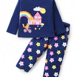 Babyhug Cotton Knit Full Sleeves Night Suit with Fox & Floral Print - Navy-image-41