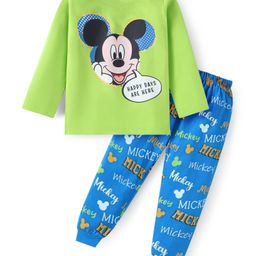 Babyhug Disney Single Jersey Knit Full Sleeves Night Suit With Mickey Mouse Graphics - Green & Blue-image-44