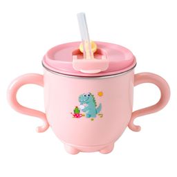 FunBlast Dinosaur Print Stainless Steel Milk Mug with Lid & Straw for Kids  200 ml Pink-image-92
