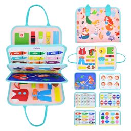 KolorFish Toddler Busy Board Book - Montessori Toys for 2+ Years, Birthday Gift - 8 in1 Preschool Learning Activities with Life Skills,Alphabet,Number,Shape,Color,Animal,Weather (Pink Mermaid)-4
