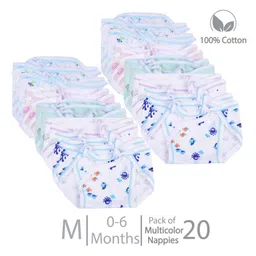 chrish Chirsh Baby Cloth Nappies With String New Born Washable Reusable Cotton Cloth Diapers/ Nappies Pack Of 20 (0-6 Months) Medium - Multicolor-picture-11