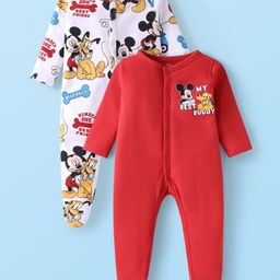 Babyhug Disney Interlock Knit Full Sleeves Footed Sleep Suits With Mickey Mouse Graphics Pack Of 2 - Red & White-picture-44