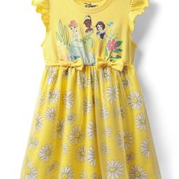 Babyhug Disney Single Jersey Knit Frill Sleeves Frock With Disney Princess Graphics & Bow Applique - Yellow-picture-21