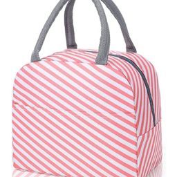 House of Quirk Insulated Lunch Bags Small for Women Work,Student Kids to School,Thermal Cooler Tote Bag Picnic Organizer Storage Lunch Box Portable and Reusable (Pink Stripes, Oxford Fabric)-picture-38