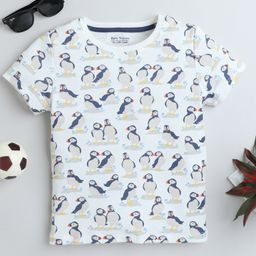 BABY NATION Cotton Half Sleeves Penguins Printed Tee - White-image-59