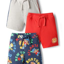 Babyhug Single Jersey Knit Shorts With Animal Print Pack Of 3 - Navy Blue & Red-picture-23