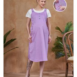 Lovely Mom's Oxford Woven Half Sleeves Cut & Sew Maternity Dress With Nursing Access - Lavender-image-58