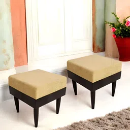 Ikiriya 2-Pcs Beige & Brown Square Wooden Stools with Upholstery-58