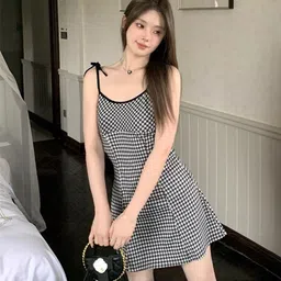 DressBerry Checked Shoulder Straps Fit & Flare Mini Dress-image-16